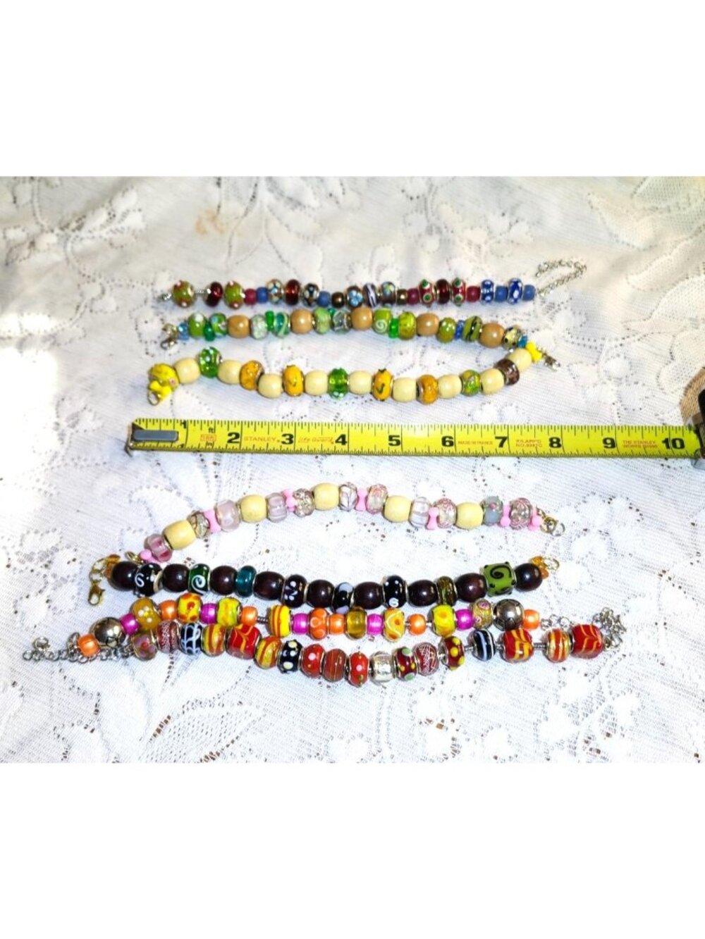 Murano Style Glass Bead Bracelets Set Of 7 925 Sterling Silver 7 & 8 Inches Mu - Picture 10 of 16